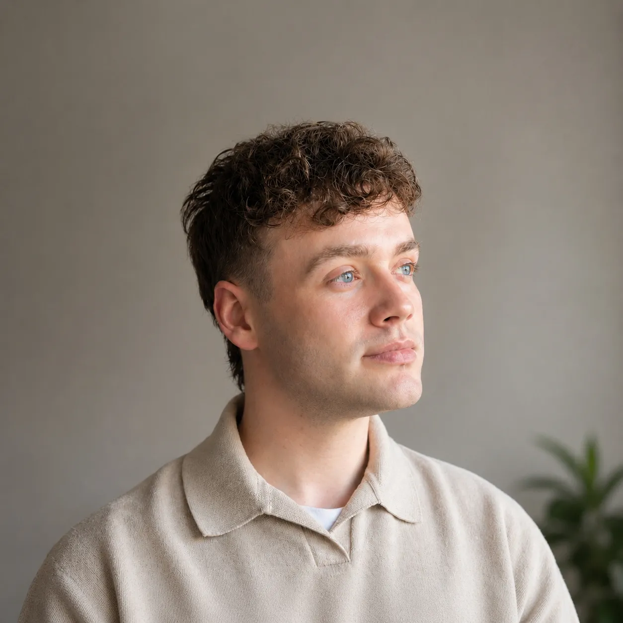 Sam Cotterill, founder of Samcot Digital, in a cream knitted polo